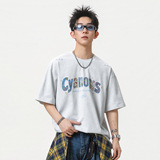 高街美式质感刺绣纯棉短袖T恤男夏季款百搭宽松情侣休闲半袖体恤，男装T恤，电商A362