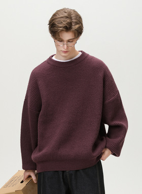 基础款圆领毛衣男秋冬款潮牌肌理纯色针织衫线衣K4092-P45控78