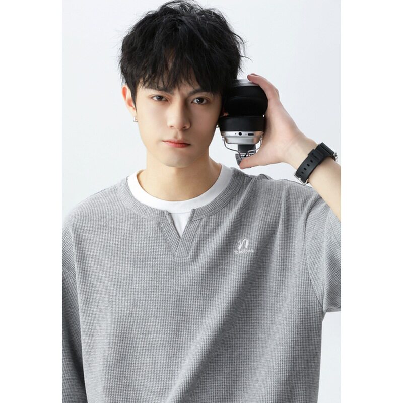 领短袖t恤男25夏季新款安可拉红华夫格半袖MT7198-P45控68，男装T恤，电商A362