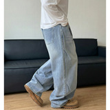 水洗牛仔裤男春季款复古baggy廓形弯刀休闲长裤ON2624-P60控98，男装牛仔裤，电商A362