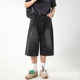 夏季水洗做旧复古质感中裤打褶设计宽松休闲短裤ON2609-P45控78，男装牛仔裤，电商A362