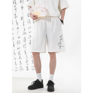 短裤男夏季款风印花直筒中裤透气宽松五分裤OK2700-P45控85,衣服搭配女棉服长款图片