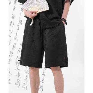 子OK2701 短裤 盘扣开衩透气宽松休闲五分裤 新款 P38控68 男夏季