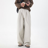 男春季新款双褶口袋廓形宽松直筒裤复古质感长裤子OK2581-P60控98，男装休闲裤，电商A362