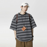 撞色条纹短袖T恤男女夏季新款刺绣潮牌休闲体恤MT7170-P40控65，男装T恤，电商A362