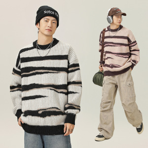 毛衣秋冬新款日系复古仿鹿毛绒慵懒条纹针织衫L4131-P55控88,男装针织衫/毛衣,电商A362