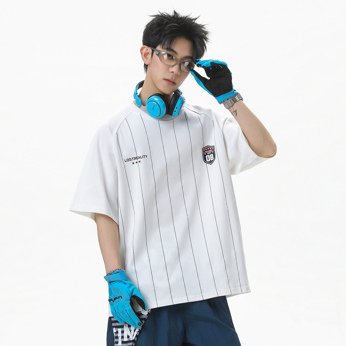 T恤男夏季款撞色条纹运动球衣潮牌宽松半袖体恤OT7270-P38控68,男装T恤,电商A362