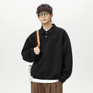卫衣男秋季新款复古宽松领口纽扣长袖polo套头衫MW3971-P60控98图片
