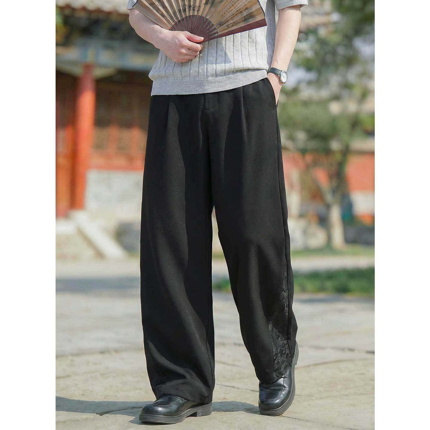 拼接休闲裤男春夏款双打褶设计垂感宽松长裤子OK2698-40控75,男装休闲裤,电商A362