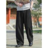 拼接休闲裤男春夏款双打褶设计垂感宽松长裤子OK2698-40控75，男装休闲裤，电商A362