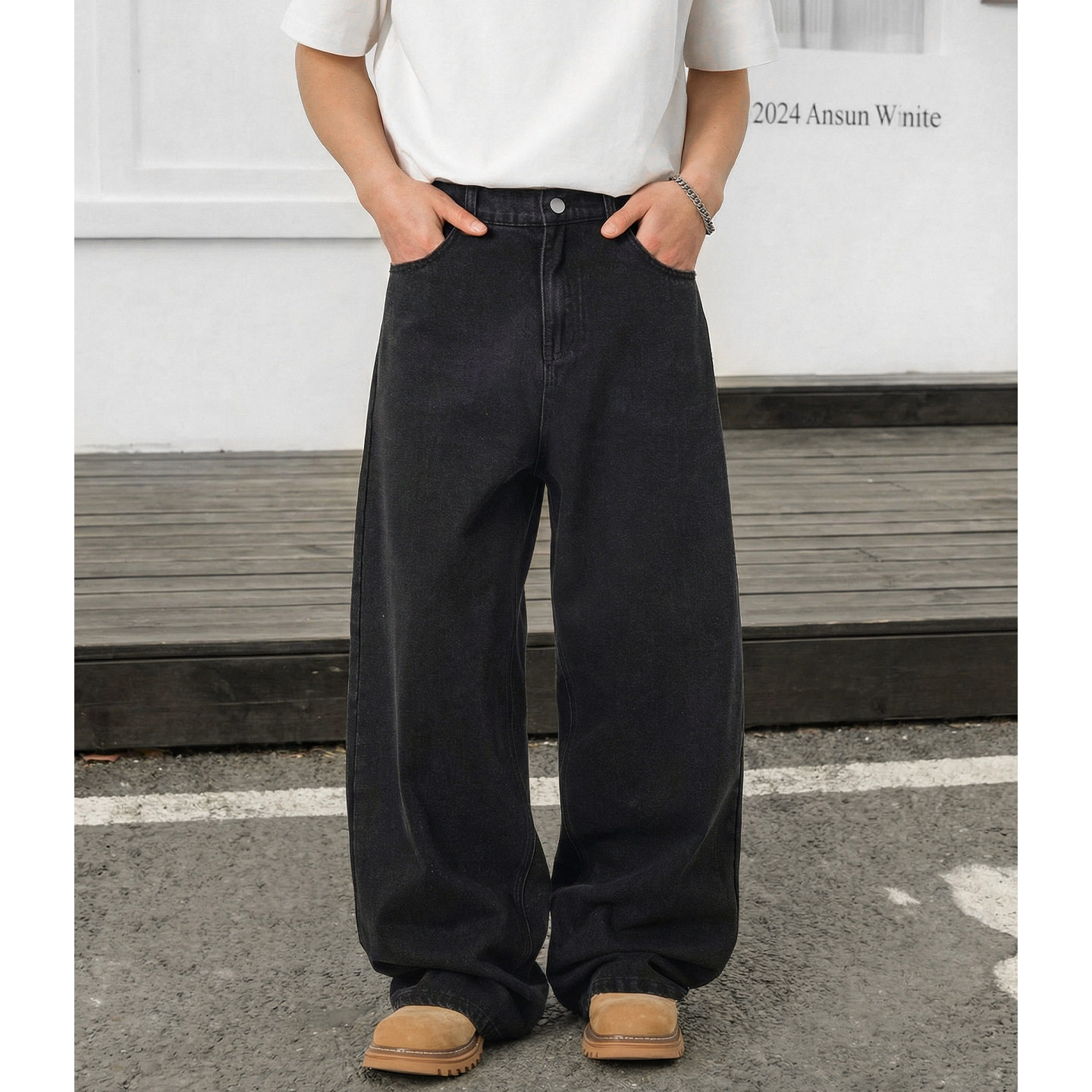 水洗黑色牛仔裤男春季款百搭休闲宽松直筒长裤子ON2642-P45控78，男装牛仔裤，电商A362