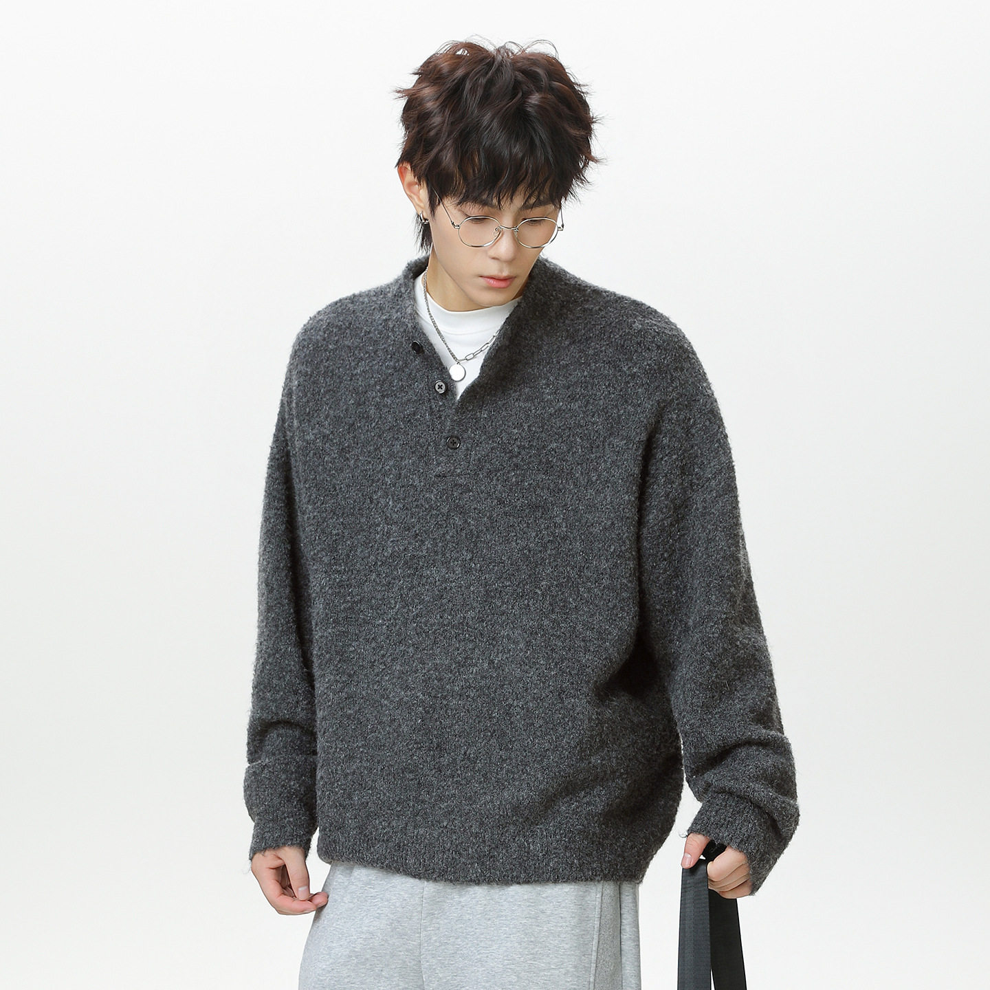 polo针织衫男秋冬加厚保暖毛衣慵懒风套头线衣MM4153-P65控108,男装针织衫/毛衣,电商A362