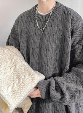 花圆领毛衣秋冬新款日系情侣宽松针织毛线衣外套K4097-P51控88