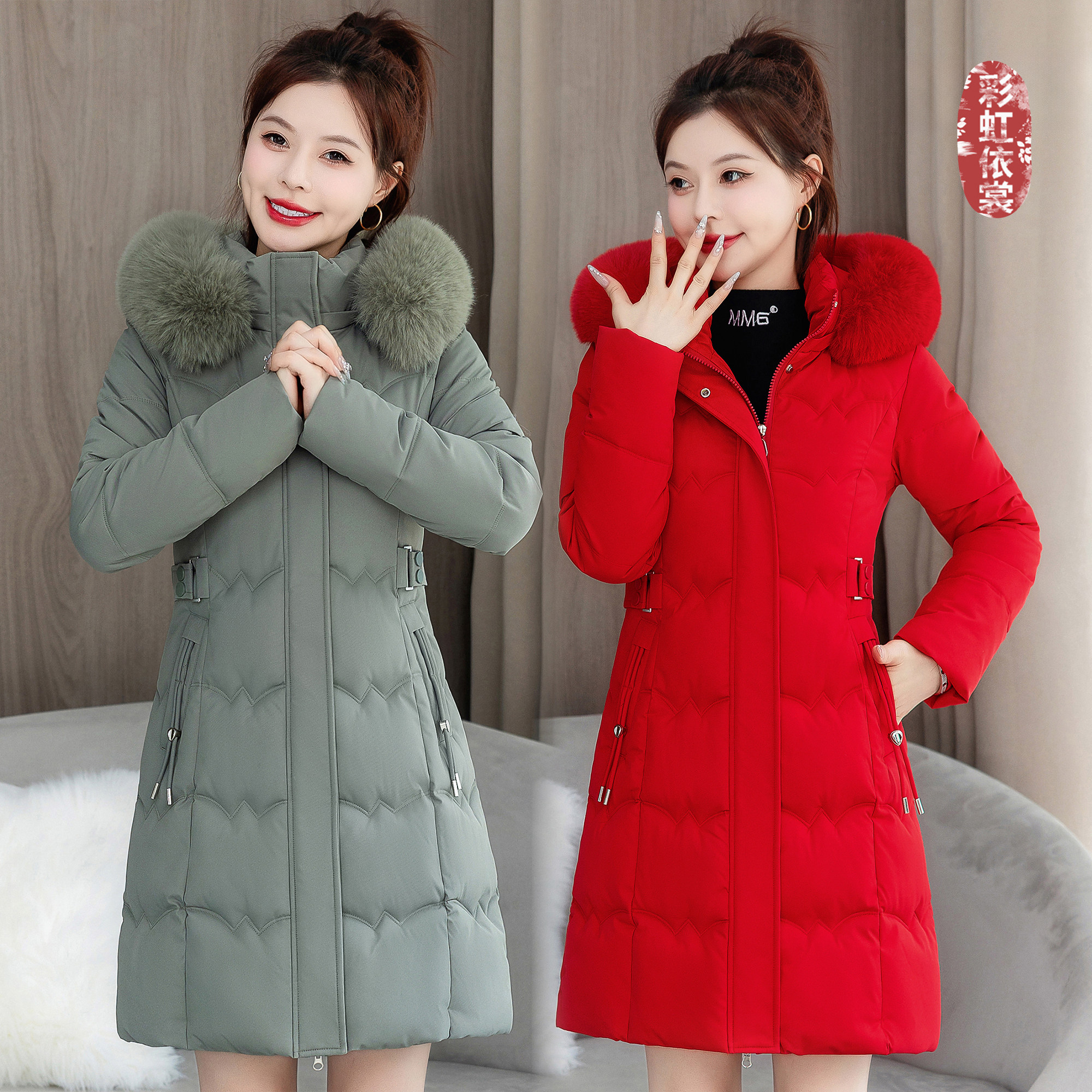 羽绒棉服女中长款棉衣韩版修身大毛领棉袄2025加厚棉袄女新款外套