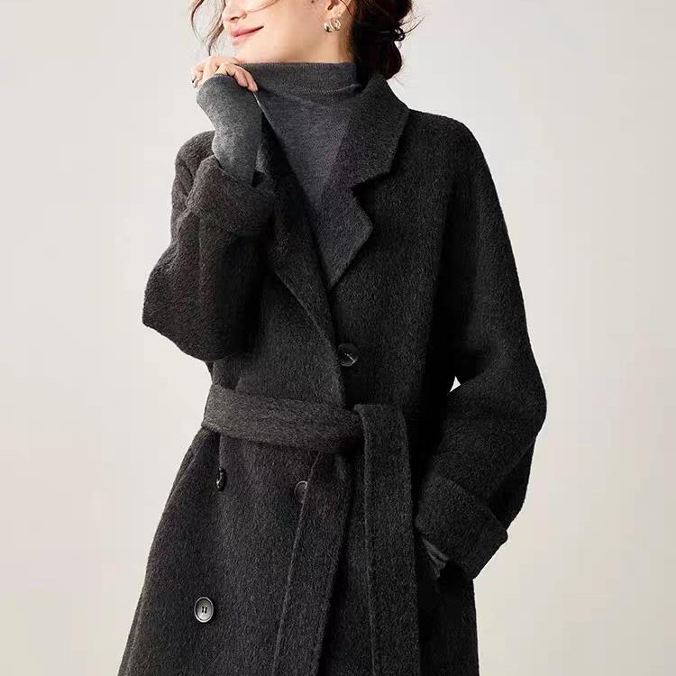 黑灰色双面羊绒大衣女2025秋冬新款韩系宽松中长款高端羊毛呢外套