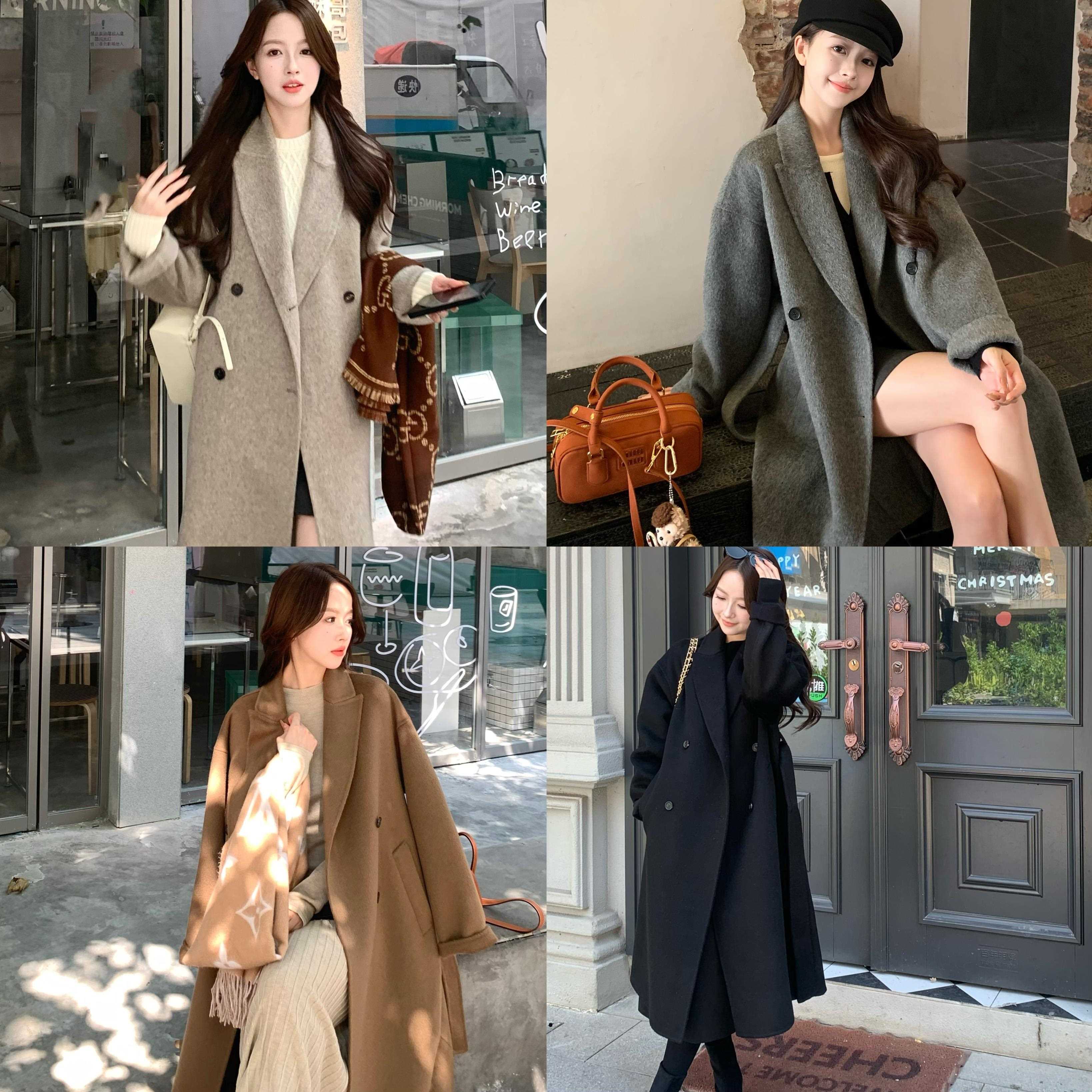 ac家秋冬新款高级羊绒灰色黑色加厚双面羊毛毛呢外套女小个子大衣