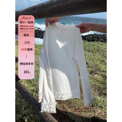 加绒加厚半高领白色木耳边打底衫女秋冬季内搭上衣T恤针织杉毛衣