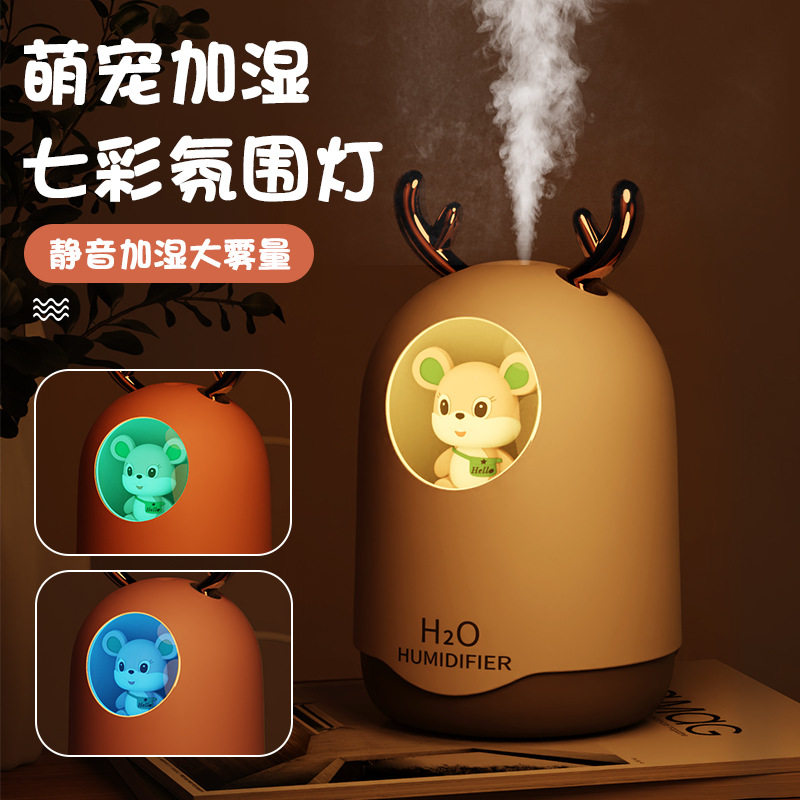 萌宠加湿器USB充电学生便携大容量夜灯静音香薰桌面补水仪喷雾器