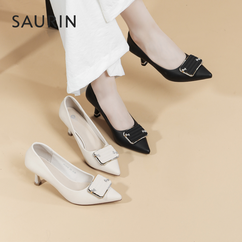 索兰法式金属扣职场高跟单鞋