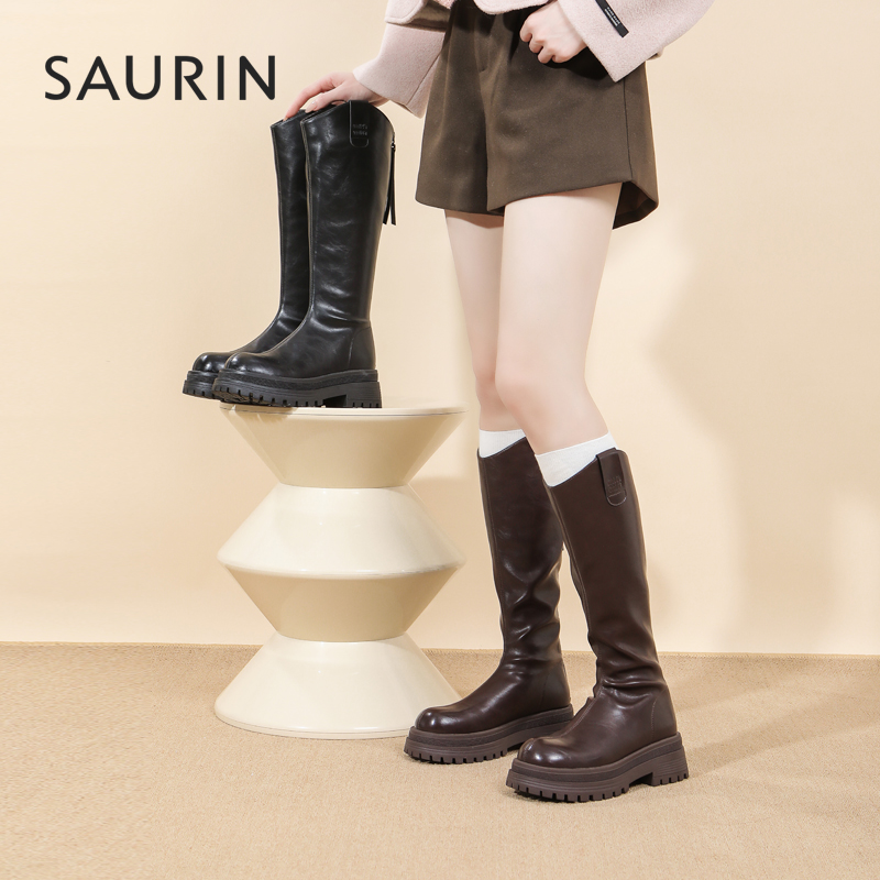 索兰V口长筒小个子增高骑士靴
