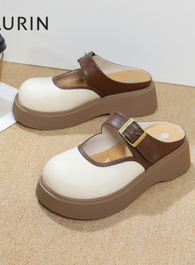 索兰厚底勃肯鞋2025春季新款女鞋复古玛丽珍包头半拖鞋25AX35419