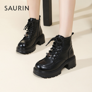 索兰厚底马丁靴女2025秋冬新款英伦风小个子爆款短靴子25DX45520