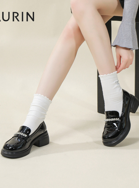 索兰乐福鞋女2025秋季新款英伦小皮鞋厚底增高软底单鞋25CX55167