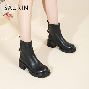 索兰厚底短靴2025秋冬新款时尚百搭小个子增高粗跟瘦瘦靴25DT6512