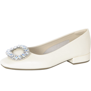 索兰女鞋2024春新款法式气质通勤水钻方头浅口低跟单鞋24AN20115