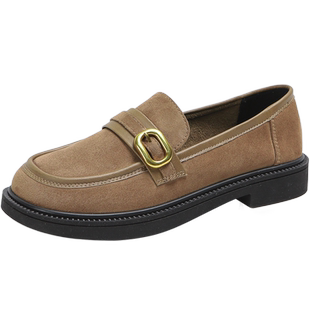 索兰乐福鞋2024秋季新款复古英伦风小皮鞋圆头粗跟单鞋24CX23181