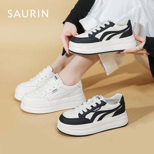索兰小白鞋女2025秋新款休闲运动轻便厚底增高百搭板鞋25CX47257