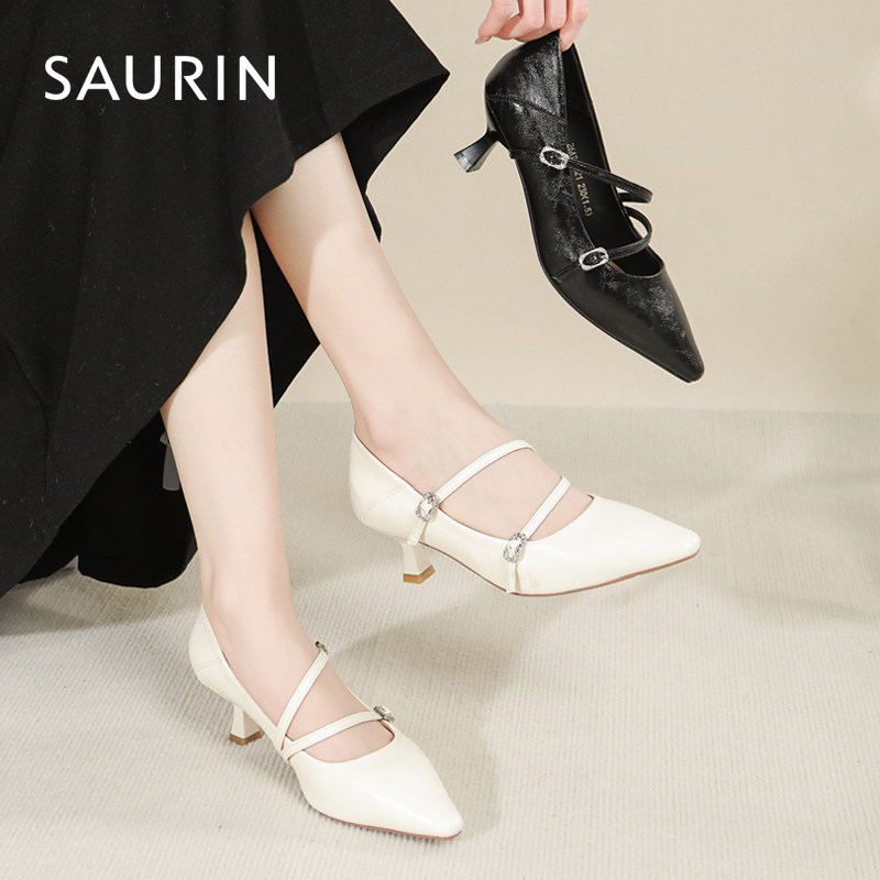 索兰高跟鞋女2026春季新款时尚玛丽珍尖头浅口低跟单鞋26AT64121,女鞋,浅口单鞋,淘宝优惠券,粉丝福利购,淘宝优惠卷