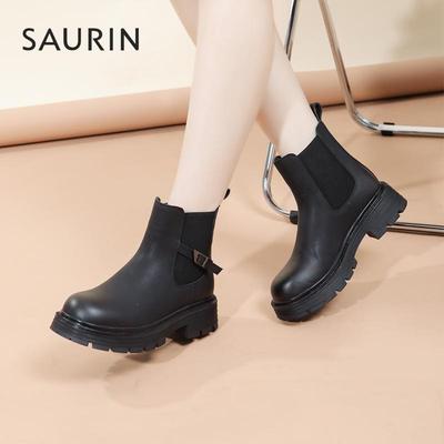 索兰厚底2024冬季新款增高烟筒靴