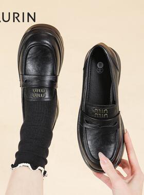 索兰乐福鞋女2025新款春季复古英伦厚底增高一脚蹬单鞋25AX45110