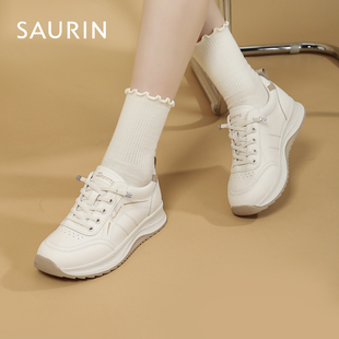 索兰休闲鞋女2026春季新款时尚百搭运动跑步厚底小白鞋26AX14219