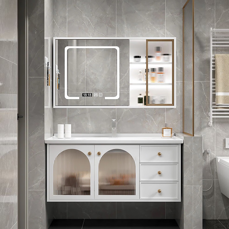 橡木烤漆浴室柜组合陶瓷一体盆大水池卫生间洗漱台洗脸盆实木浴柜