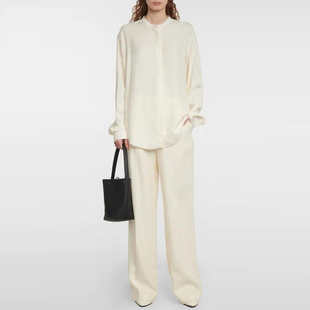 真丝圆领衬衫 轻奢通勤休闲时尚 长袖 阔腿长裤 女 2024年春季 套装 新款