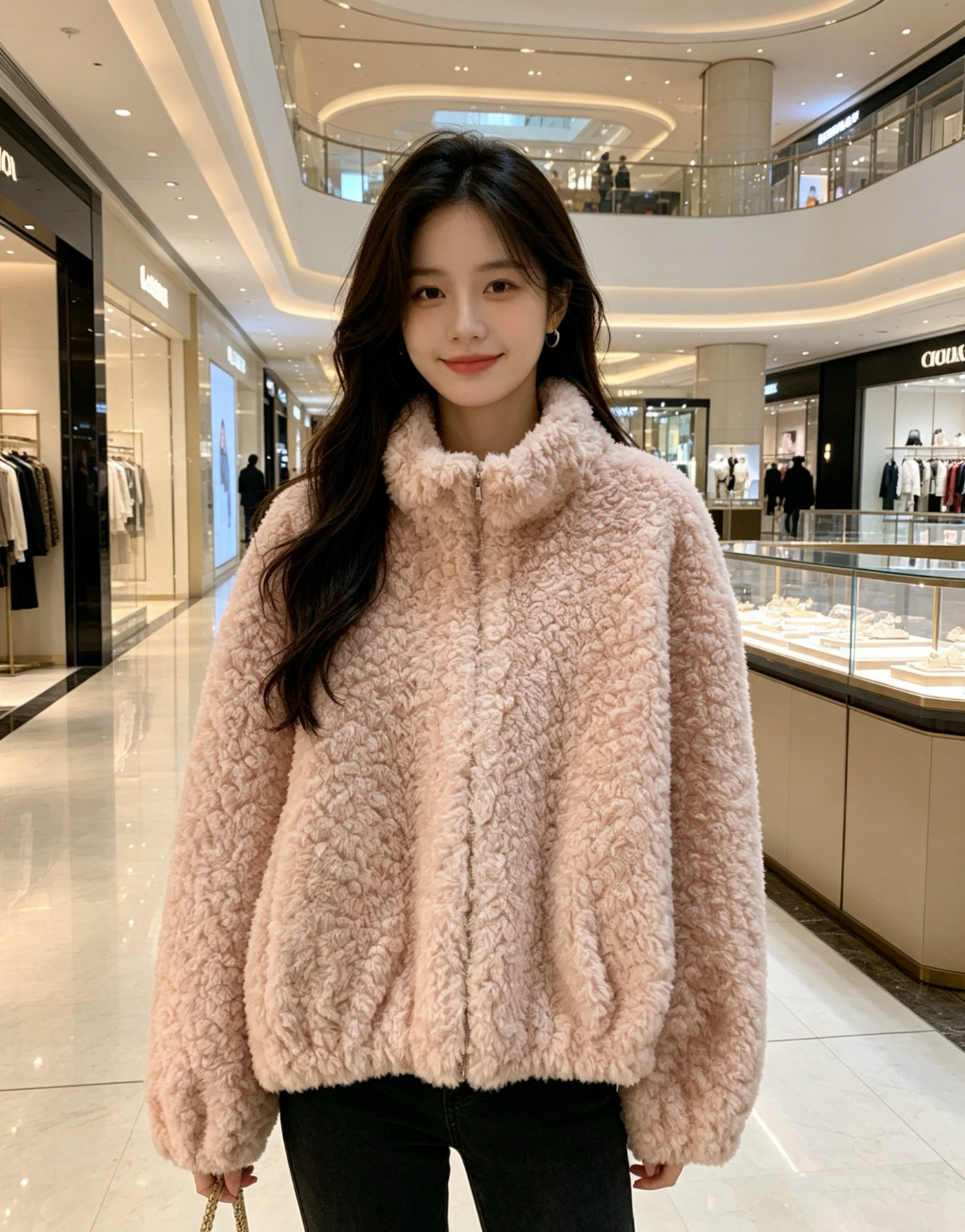 26新款环保皮草秋冬外穿休闲外套女皮毛一体立领毛绒拉链弹力下摆