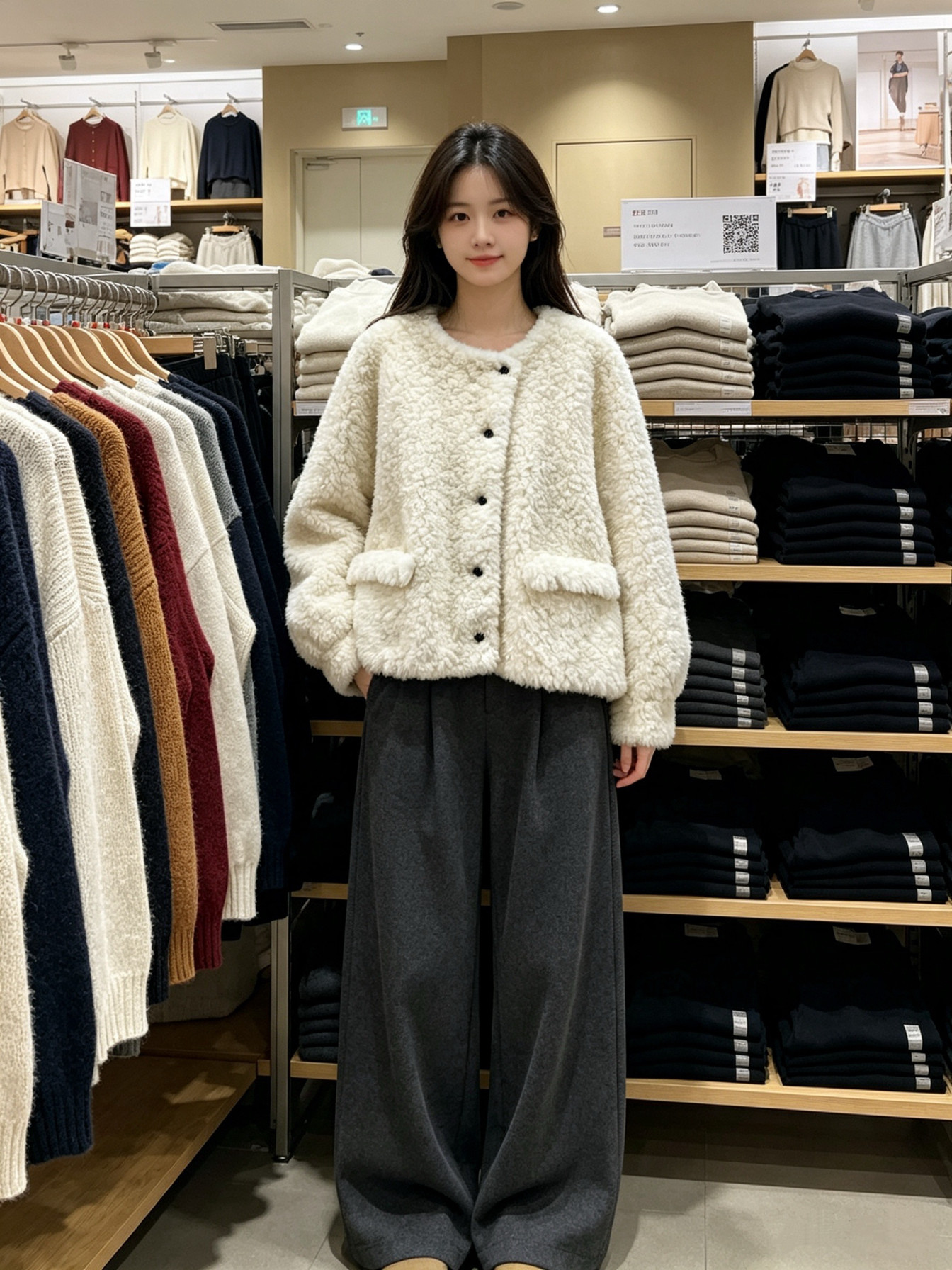 26新款环保皮草宽松秋冬外穿休闲外套女皮毛一体圆领毛绒弹力下摆