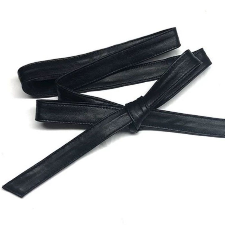 柔软绵羊皮蝴蝶结大衣装饰细腰带