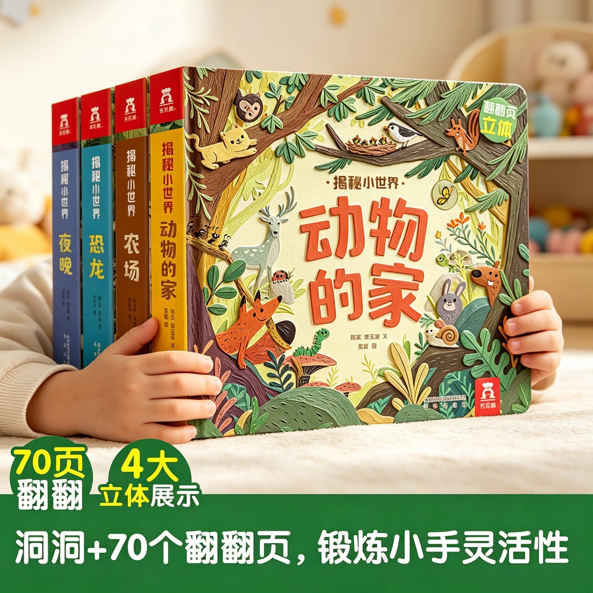花园3d立体机关书儿童3-6岁乐乐趣揭秘小世界系列科普动物百科全书翻翻洞洞触摸婴儿宝宝早教蒙氏益智玩具幼儿阅读故事启蒙认知书