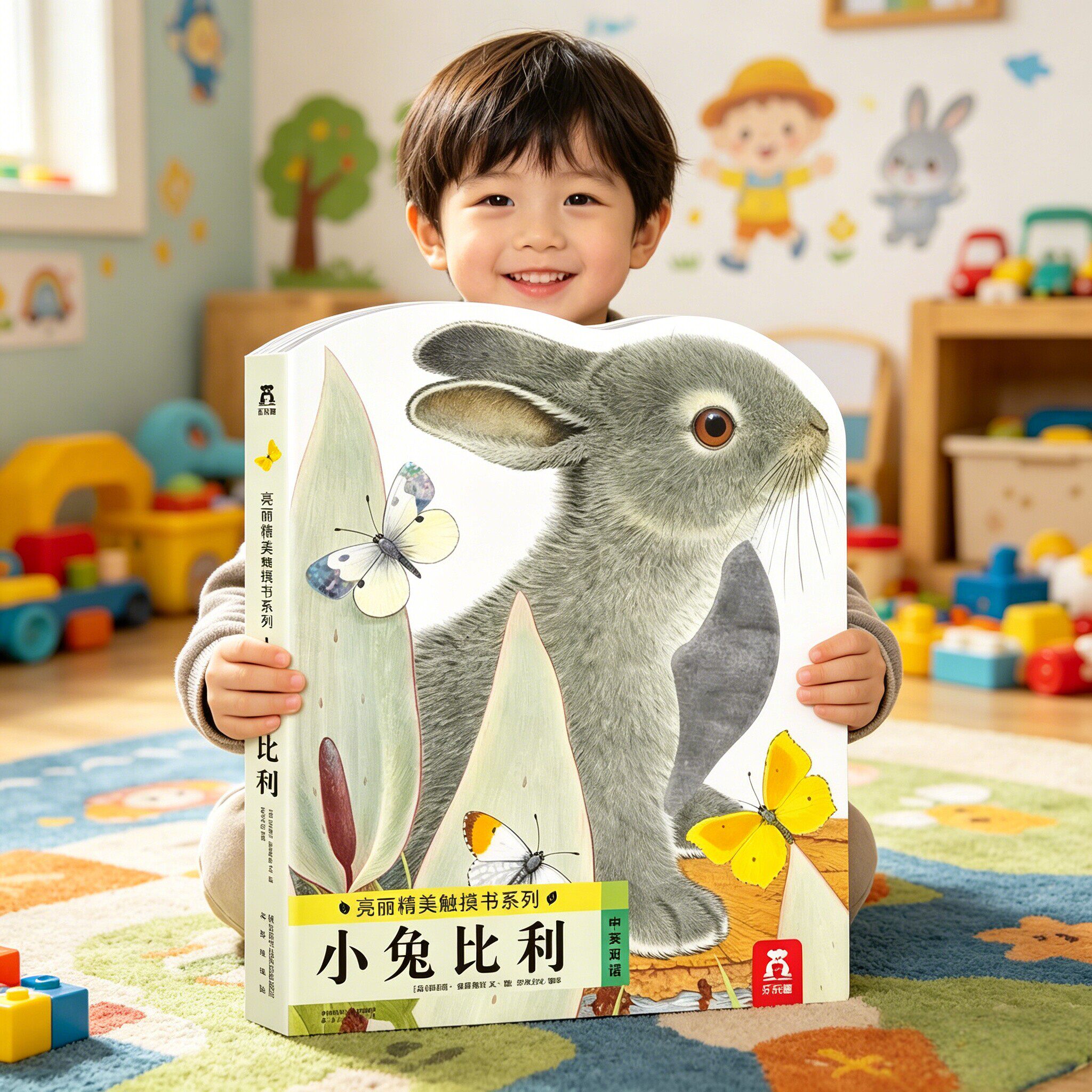 触摸书婴儿早教宝宝绘本0-3岁小兔比利触摸书蒙氏早教书周岁礼物婴幼儿认知启蒙动物儿童读物小月龄洞洞地板书亮丽精美触摸书认知