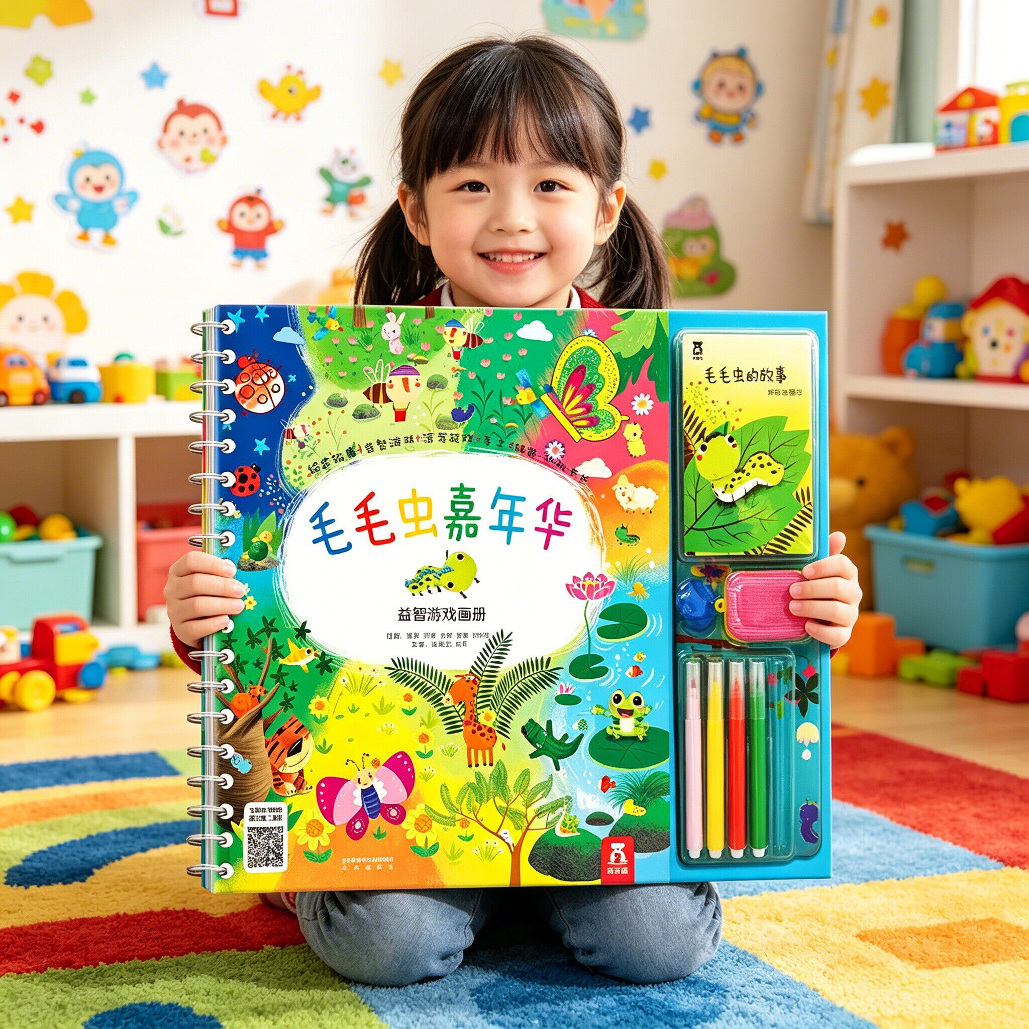 乐乐趣毛毛虫嘉年华益智游戏书贴纸拼图涂色手工玩具图画婴幼儿启蒙认知思维逻辑训练0-1-2-3岁宝宝幼儿园绘本阅读儿童益智早教书