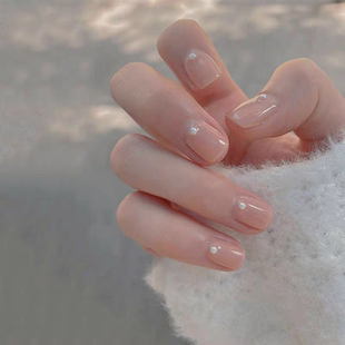 纯手工穿戴甲2025年新款 珍珠美甲 冰透裸色高级感显白气质短款