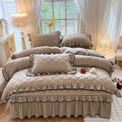 超柔全夹棉床裙四件套加棉床罩三件套床笠套席梦思防滑保暖床单冬