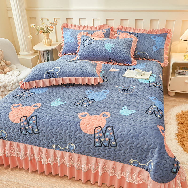 正品加厚牛奶绒床盖三件套水晶绒榻榻米冬季夹棉床单垫毯炕罩床品