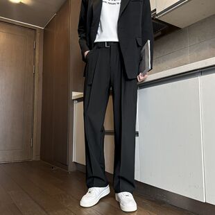 高级垂感黑色高级感西 男直筒宽松抗皱免熨烫休闲裤 阔腿小西裤 长裤