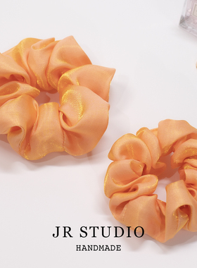 流光灿影 优雅气质丝麻亮丝橙色大肠发圈高级感扎头发绳丸子头绳