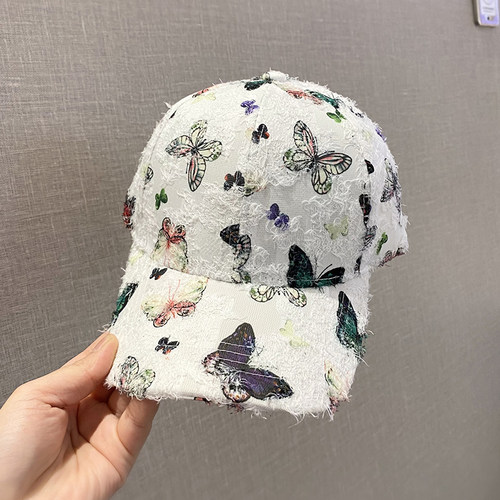 韩版彩色蝴蝶毛边棒球帽女夏透气