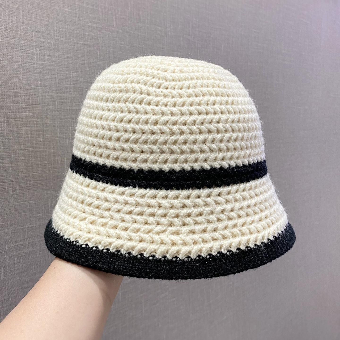 韩版简约百搭针织水桶帽女显脸小